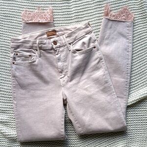 MOTHER Laced HIGH‎ WAISTED LOOKER DAGGER ANKLE FRAY rose skinny jeans 26